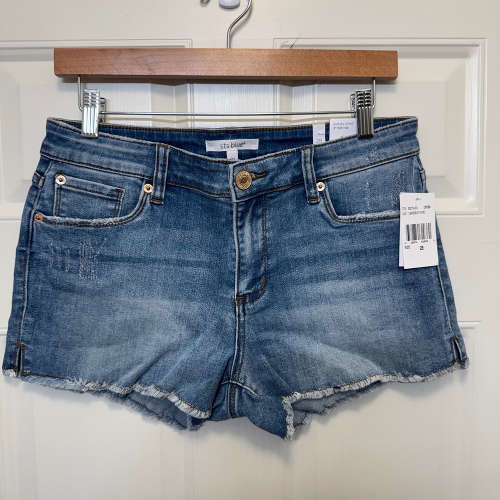 STS Blue Womens Aubrey Shorts Size 28 Blue Mid Rise Raw Hem Denim Stretch Boho